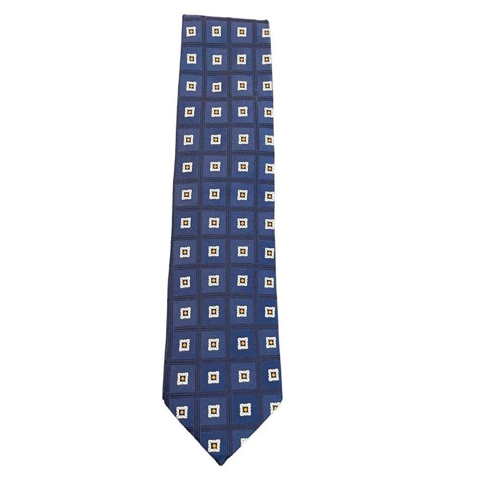 Boss Hugo Boss Blue Square Design Silk Tie Made In Italy
